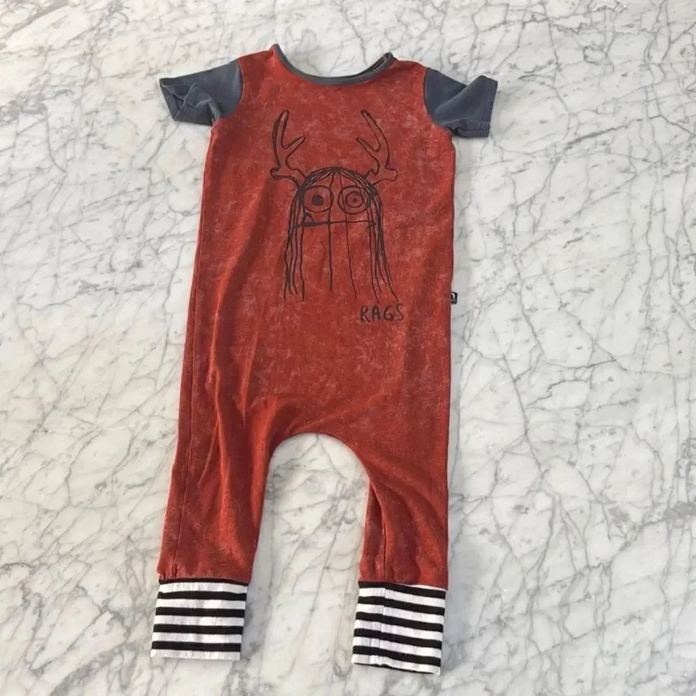 Rags To Raches Short-Sleeve Acid Wash Trinny Romper Sz 3/4
